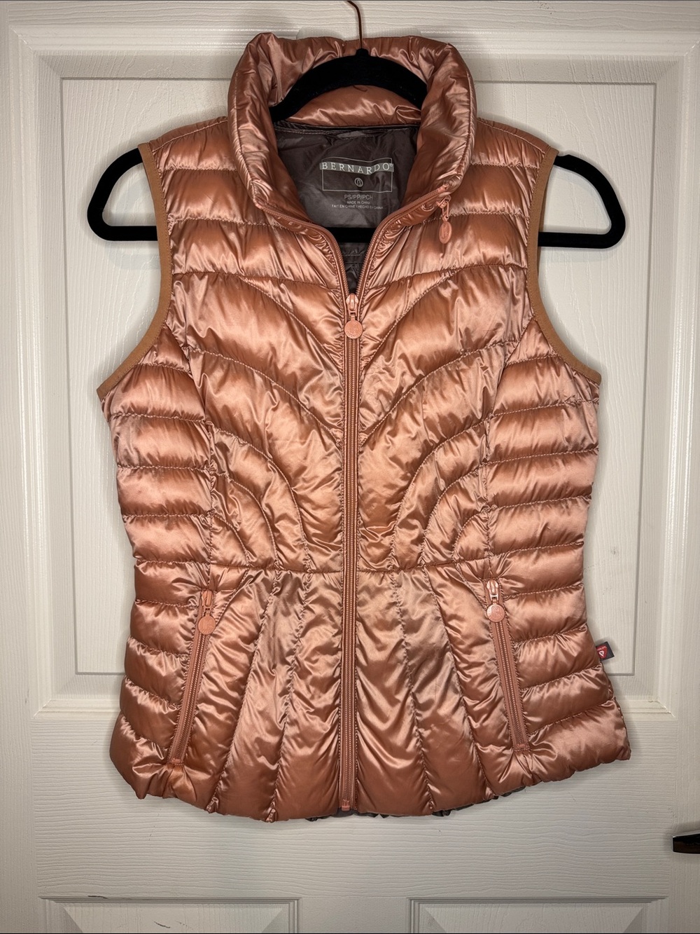 Bernardo Shiny Quilted Puffer Vest in Rose